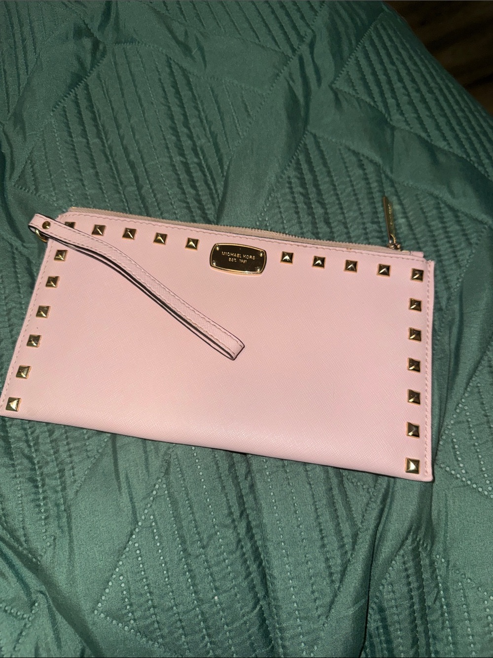 Michael Kors Light Pink Stud-Trim Wristlet Clutch